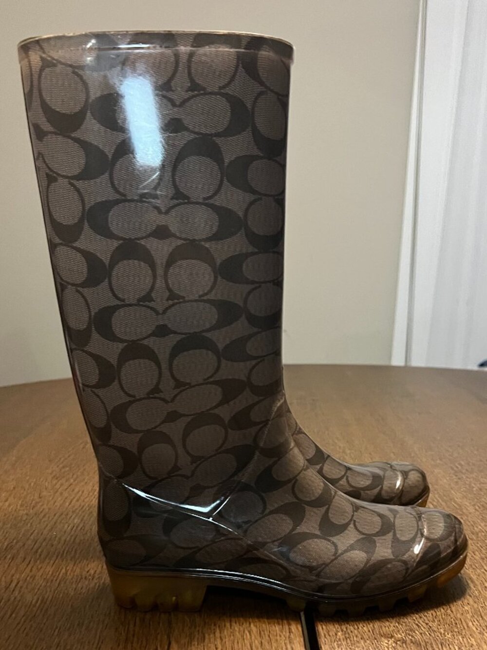 Coach Monogram Y2K Rubber Rain Boots Waterproof Tall Boots Womens Sz 6